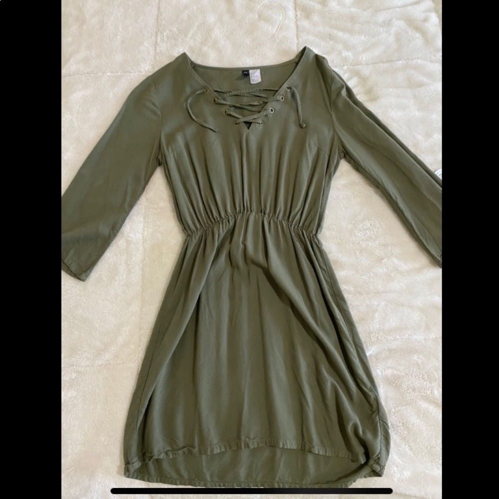 Olive Green Lace-Up Front Dress